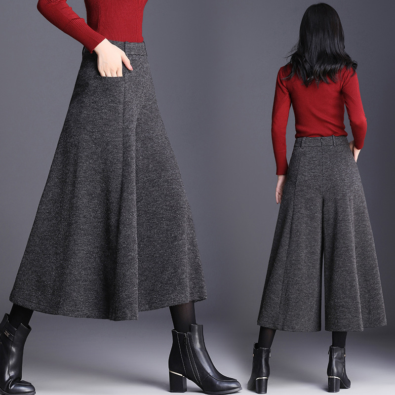 Actual shot of women's wide-leg pants for autumn and winter, new style woolen pants, nine-point pants, Hong Kong style trendy women's pants, swing-leg pants, women's flared pants