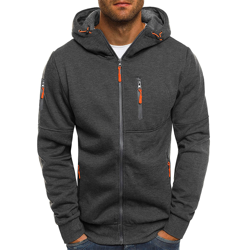 Cross-border new large size men's autumn and winter sports fitness jacket casual arm zipper sweatshirt cardigan hooded jacket