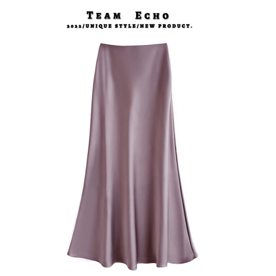 High-waisted slim mid-length satin acetate silky skirt 2024 spring and summer new style hip-covering fishtail A-line long skirt