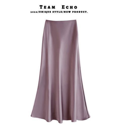 High-waisted slim mid-length satin acetate silky skirt 2024 spring and summer new style hip-covering fishtail A-line long skirt