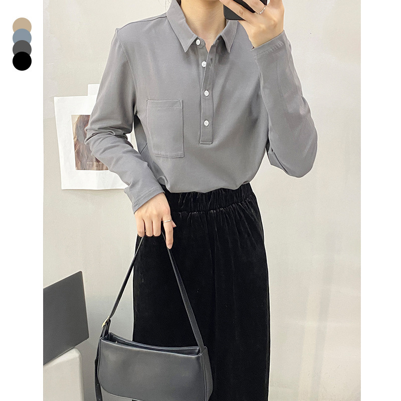 Somachi Autumn Temperament Lapel Pure Cotton Shirt Women's Commuting Versatile Slim Right Shoulder Shirt Women's Long Sleeve Top