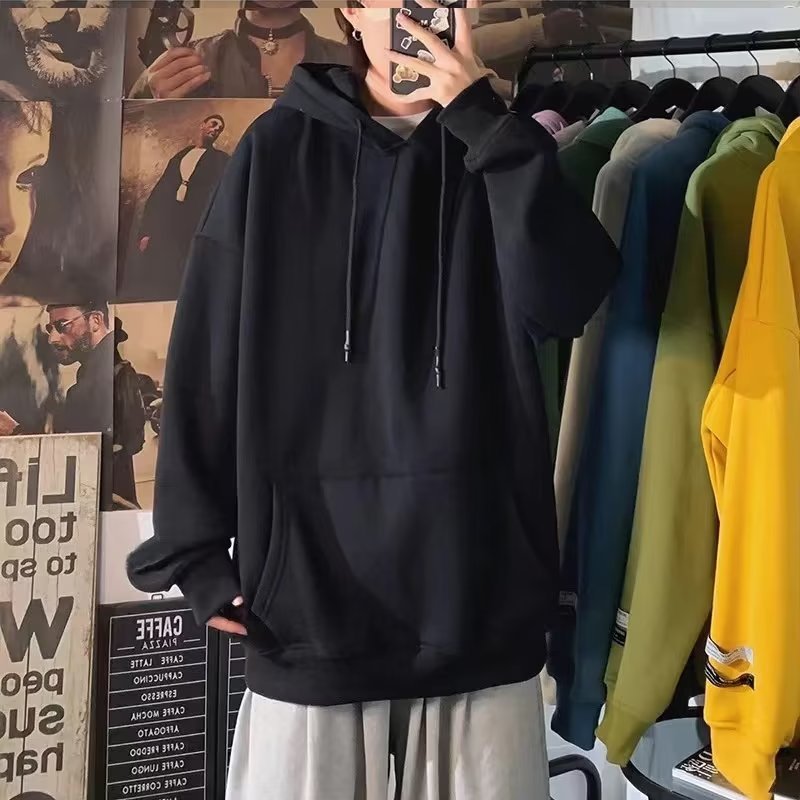 Men's sweatshirt 2024 spring and autumn new solid color versatile hooded jacket trendy brand loose casual wear sports top