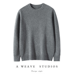 Pure cashmere sweater men's round neck pullover sweater autumn and winter thick casual flat bottoming shirt retro knitted top