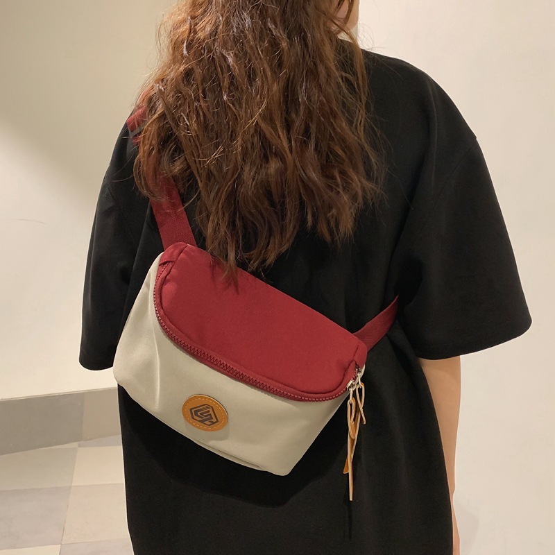Chest bag, female ins trendy small bag, simple color matching student waist bag, fashionable street shoulder bag, niche trendy brand crossbody bag
