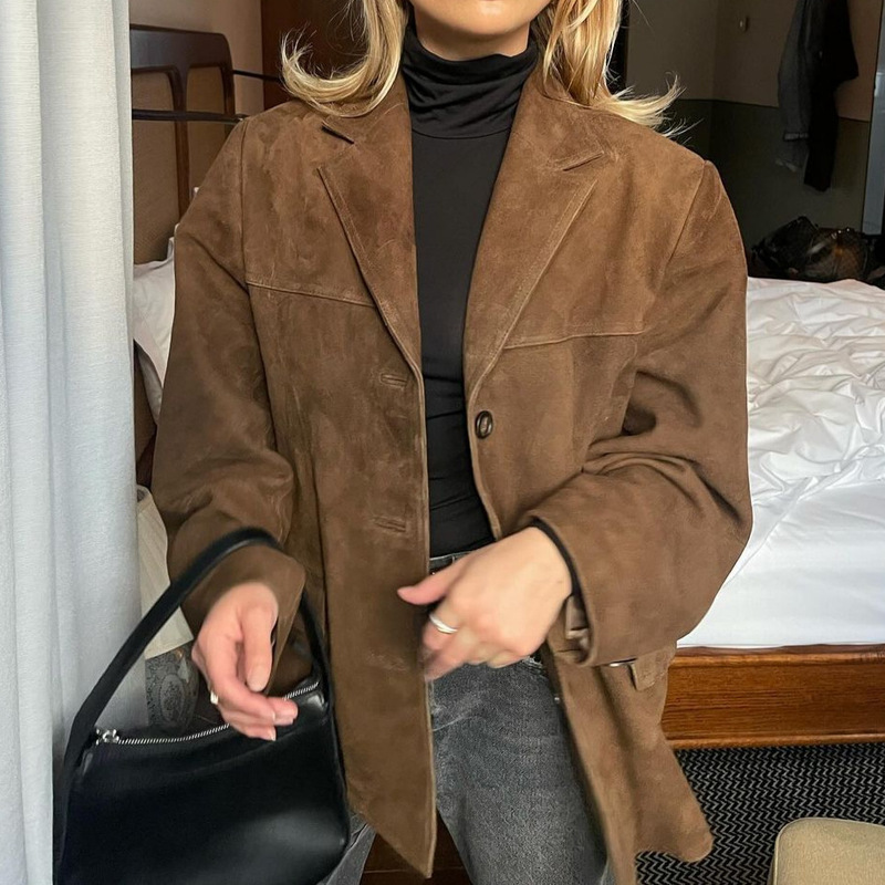 Actual shot - a variety of hot-selling jackets cross-border Europe and the United States, lap ties, pocket jackets, casual single-breasted long-sleeved jackets