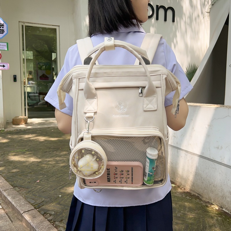 School bag female Korean version ins girly heart college style high school college student backpack Japanese nylon large capacity backpack