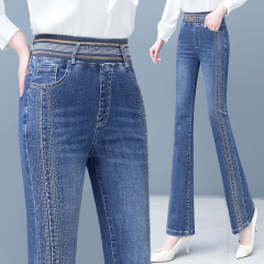 Fashion hot style elastic waist slightly flared jeans for women, spring and autumn elastic slimming high-waisted flared trousers