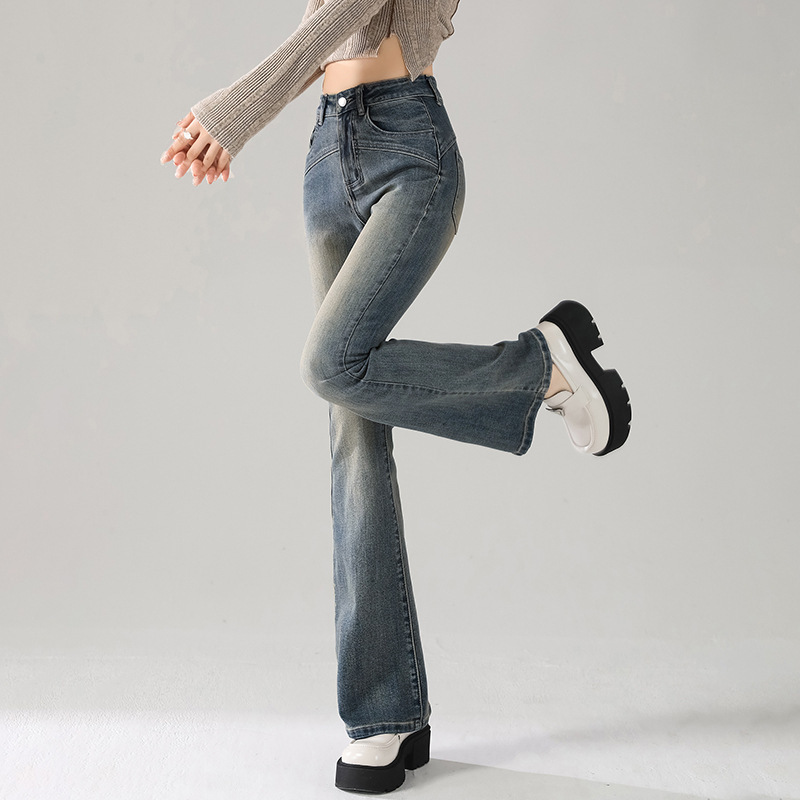 2024 Autumn and Winter New Retro Bootleg Jeans Women's Stretch Low Waist Flare Pants JEANS WOMEN