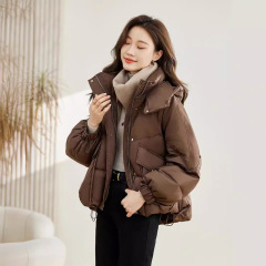 2024 winter women's small and short thickened loose cotton coat high-end fashion warm hooded jacket