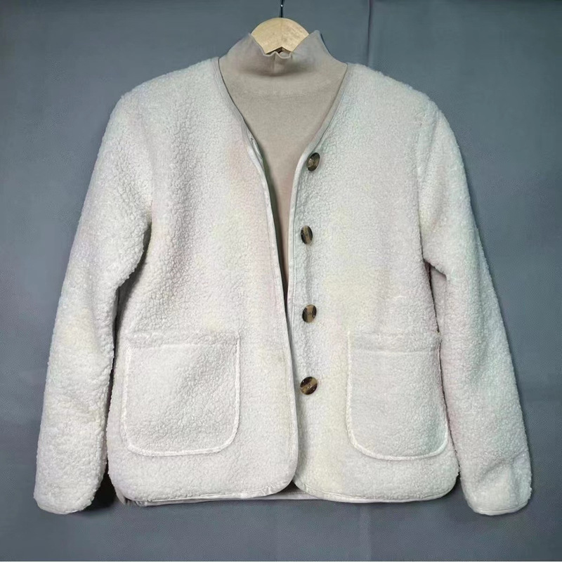 Round neck lamb wool coat for women new autumn new Korean style loose lamb wool top for small people trendy