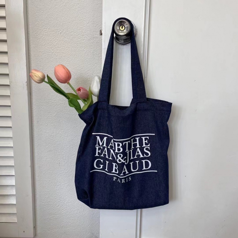 MARITHE's same style car Jingyuan's same style denim color letter large capacity canvas shoulder bag casual and versatile college