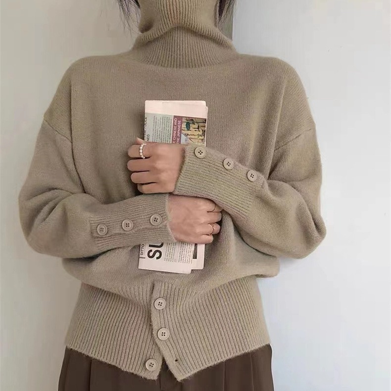 Autumn and winter new style lazy style high collar solid color soft and waxy loose slimming pullover sweater for women with knitted tops for women