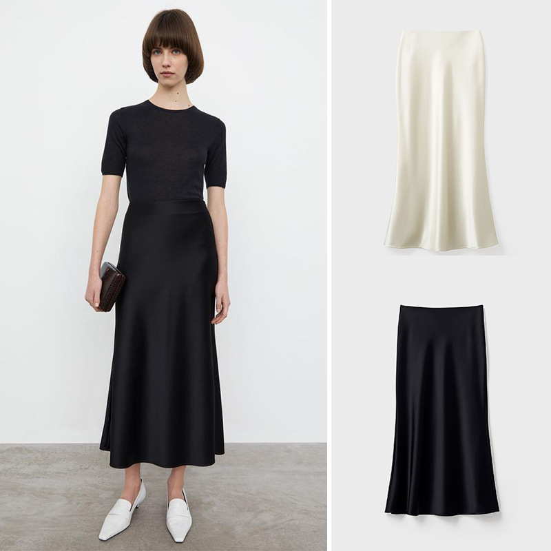 Nordic niche TT skirt for women in spring and autumn, imported acetic acid gloss mid-length high-waist slim fishtail skirt