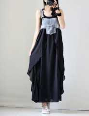 New fashion ruffled long skirt loose European and American large size denim suspender skirt large swing dress in stock Amazon