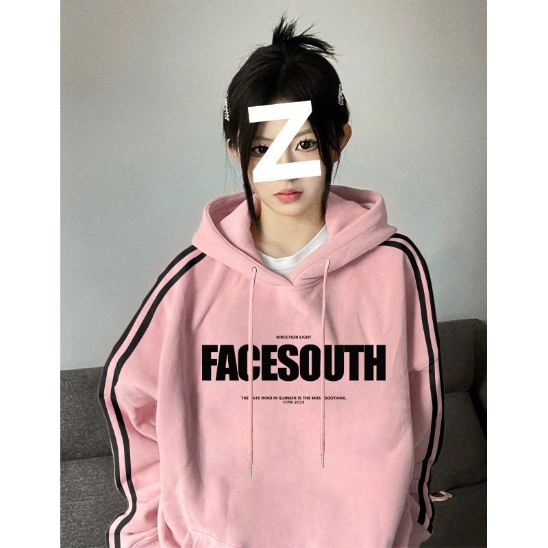American retro three-stripe hooded sweatshirt for women spring and autumn thin 2024 new loose trendy brand oversize top