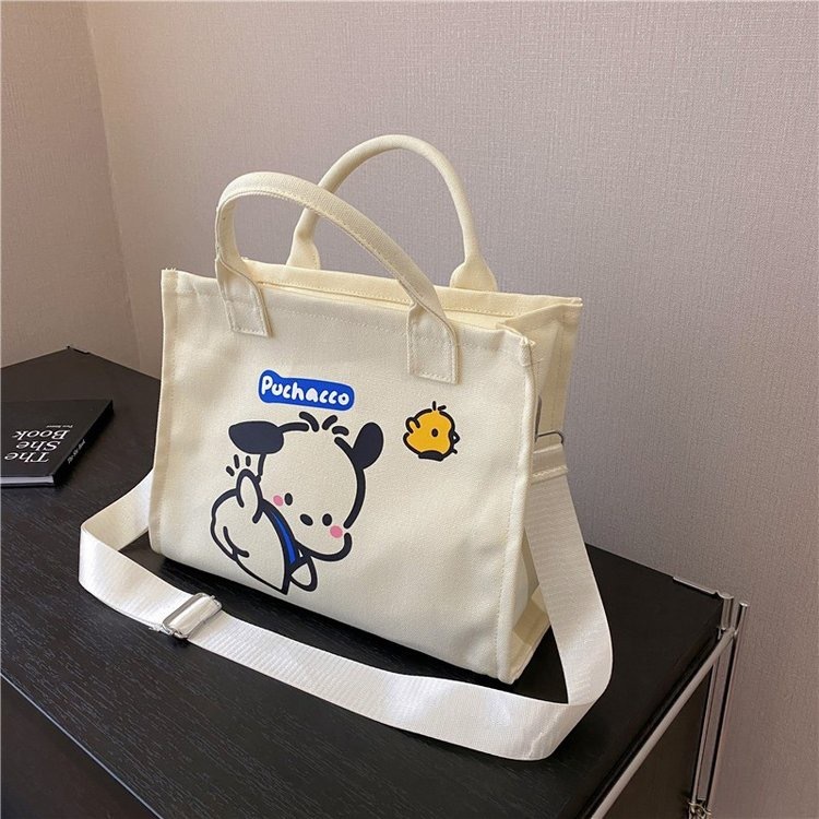 New high-looking women's canvas bag, large capacity, cartoon class commuting crossbody bag, versatile handbag