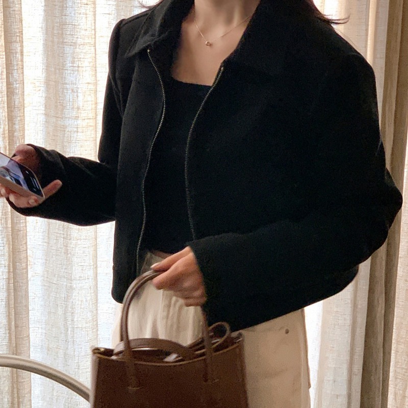 Korean chic autumn and winter niche simple versatile leather jacket women's autumn new short top design niche jacket