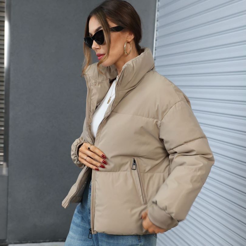 2024 European new style fashionable down cotton jacket for women with stand-up collar and loose ins Hong Kong style student jacket cotton