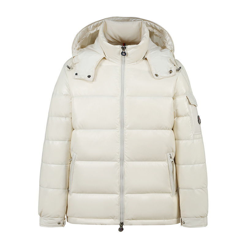 New high version glossy down jacket for men and women, short hooded, thickened white duck down, warm, fashionable and cold-proof