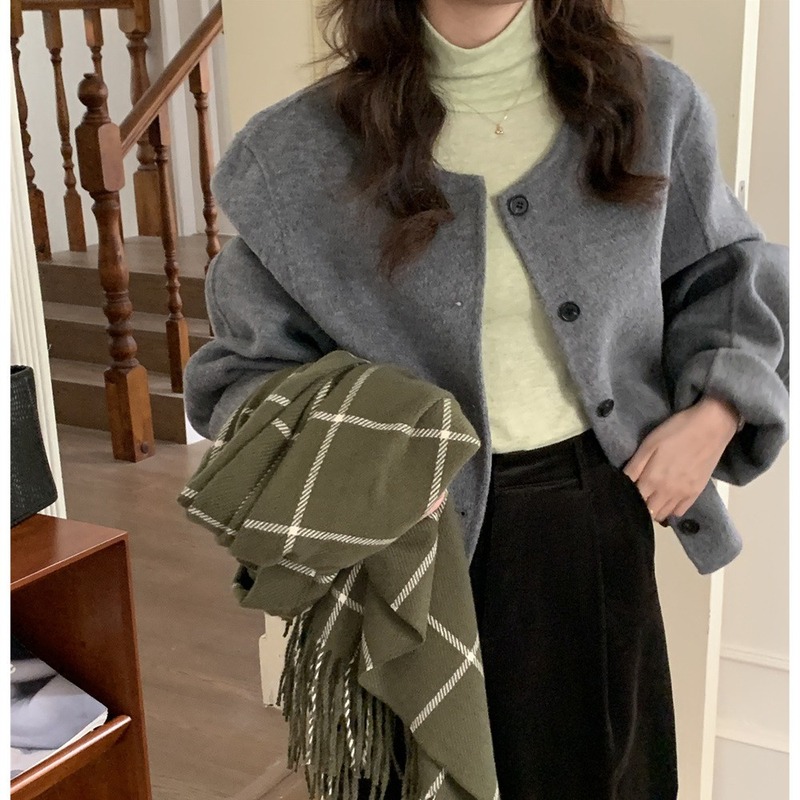 2024 Spring New INS Style Round Neck Short Wool Jacket