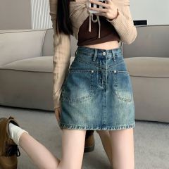 A-line hot girl denim short skirt 2024 high-waist skirt design hip-covering skirt fashion trend versatile cover the flesh