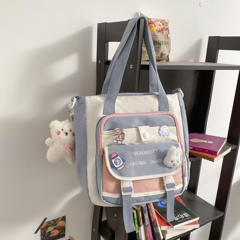 Primary and secondary school students' supplementary lesson bag, cute, fresh, contrasting color, large capacity, portable book bag, new crossbody bag for women