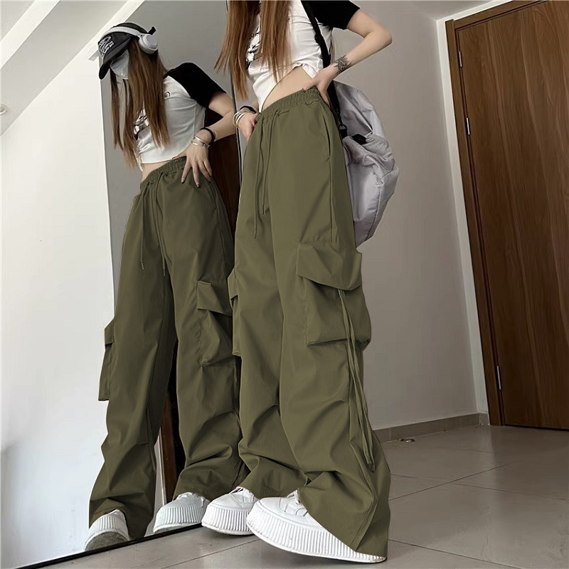 Four seasons trousers, women's overalls, casual floor-length pants, women's sports pants, straight wide-leg pants, women's sweatpants, Korean women's clothing