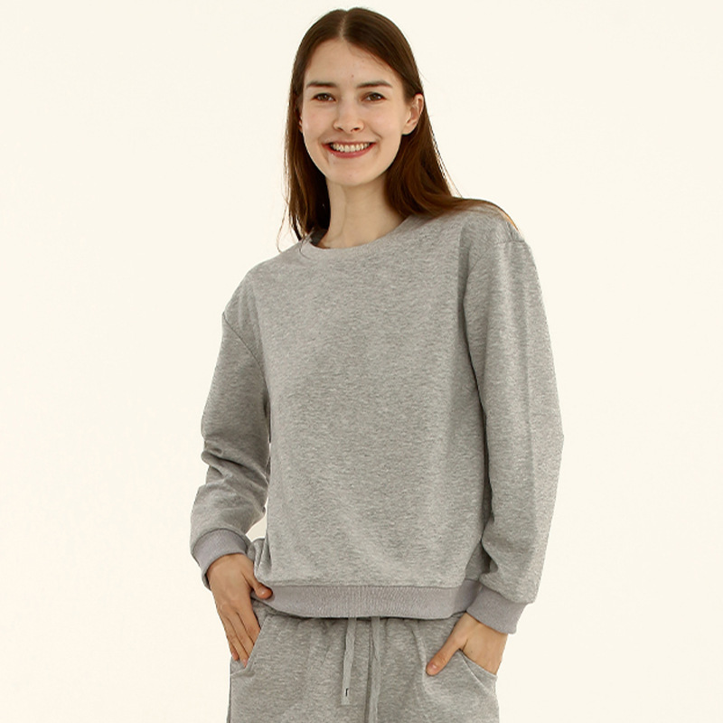 New 360g heavyweight solid color sweatshirt for autumn and winter, high-end fabric, threaded unisex round neck long-sleeved top