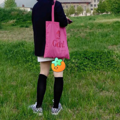 Korean style ins simple thin shoulder bag sweet pink letter handbag pendant portable shopping bag women's bag