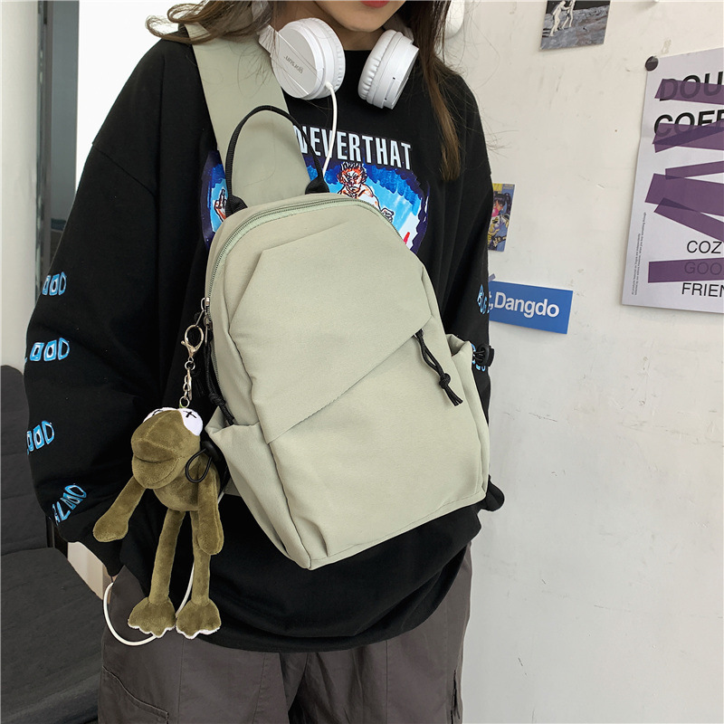 Solid color backpack crossbody bag men's trendy brand ins style lightweight simple casual fashion new couple shoulder chest bag trendy