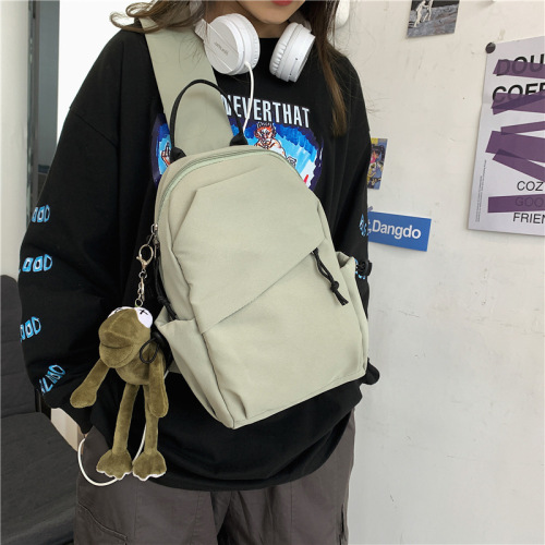 Solid color backpack crossbody bag men's trendy brand ins style lightweight simple casual fashion new couple shoulder chest bag trendy