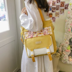 Canvas bag female summer primary school student handbag tutoring bag carrying book bag college student class bag tutoring shoulder crossbody bag