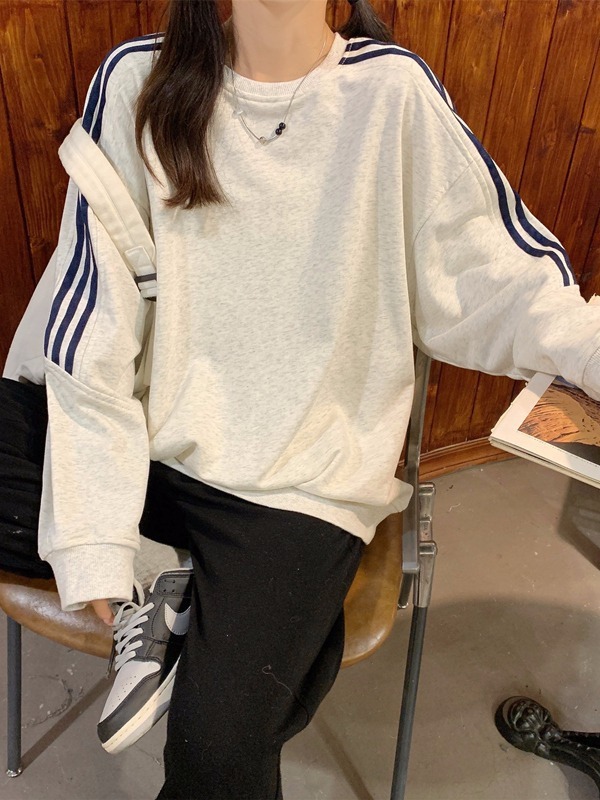 [Cross-border wholesale] New Year Korean couple sweatshirt spring and autumn three-stripe splicing long-sleeved niche Korean style top