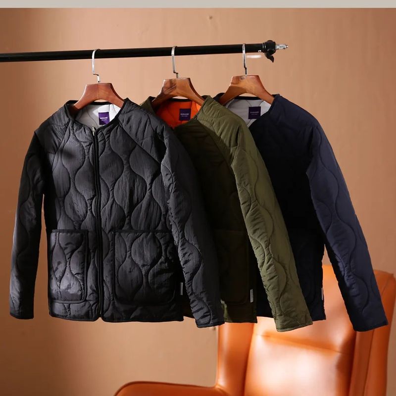 Good outerwear items Japanese casual Ami khaki collarless liner cotton coat Versatile retro functional workwear trendy jacket