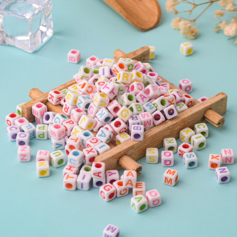 Acrylic transparent letter beads perforated square beads diy handmade beads children's jewelry accessories cream glue