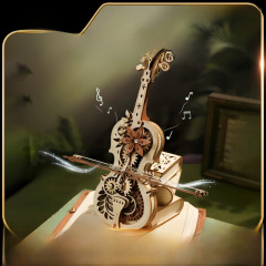 Ruodiruoke wooden puzzle model cello music box toy three-dimensional puzzle music box birthday gift for women