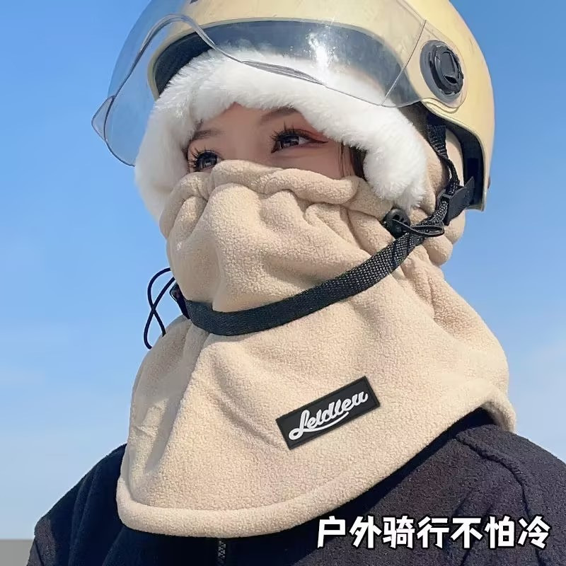 Winter warm headgear, hat, women's riding electric bike scarf integrated mask, ski windproof and cold-proof neck scarf