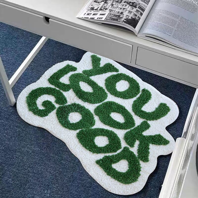 Cross-border flocking floor mat absorbent non-slip letters simple home decoration indoor carpet bedside bedroom green room