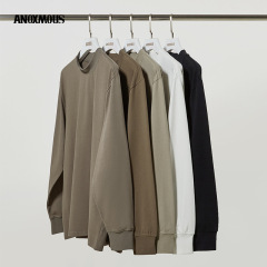 ANOXMOUS Japanese Ami khaki 300g super heavy cotton t-shirt men's wide ribbed small neckline loose long sleeves