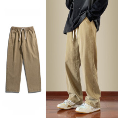 Jeans boys American style 2024 autumn new loose trendy brand cotton pants men's elastic waist straight casual pants