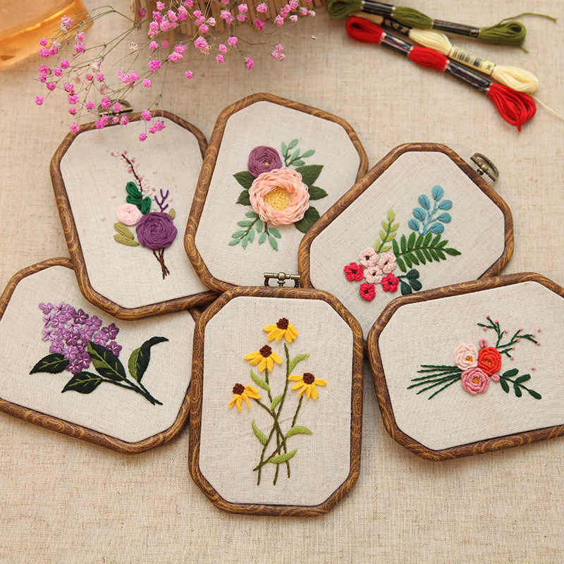 Embroidery diy octagonal embroidery hanging picture Shandong embroidery Su embroidery European flowers new needlework kit children's material bag