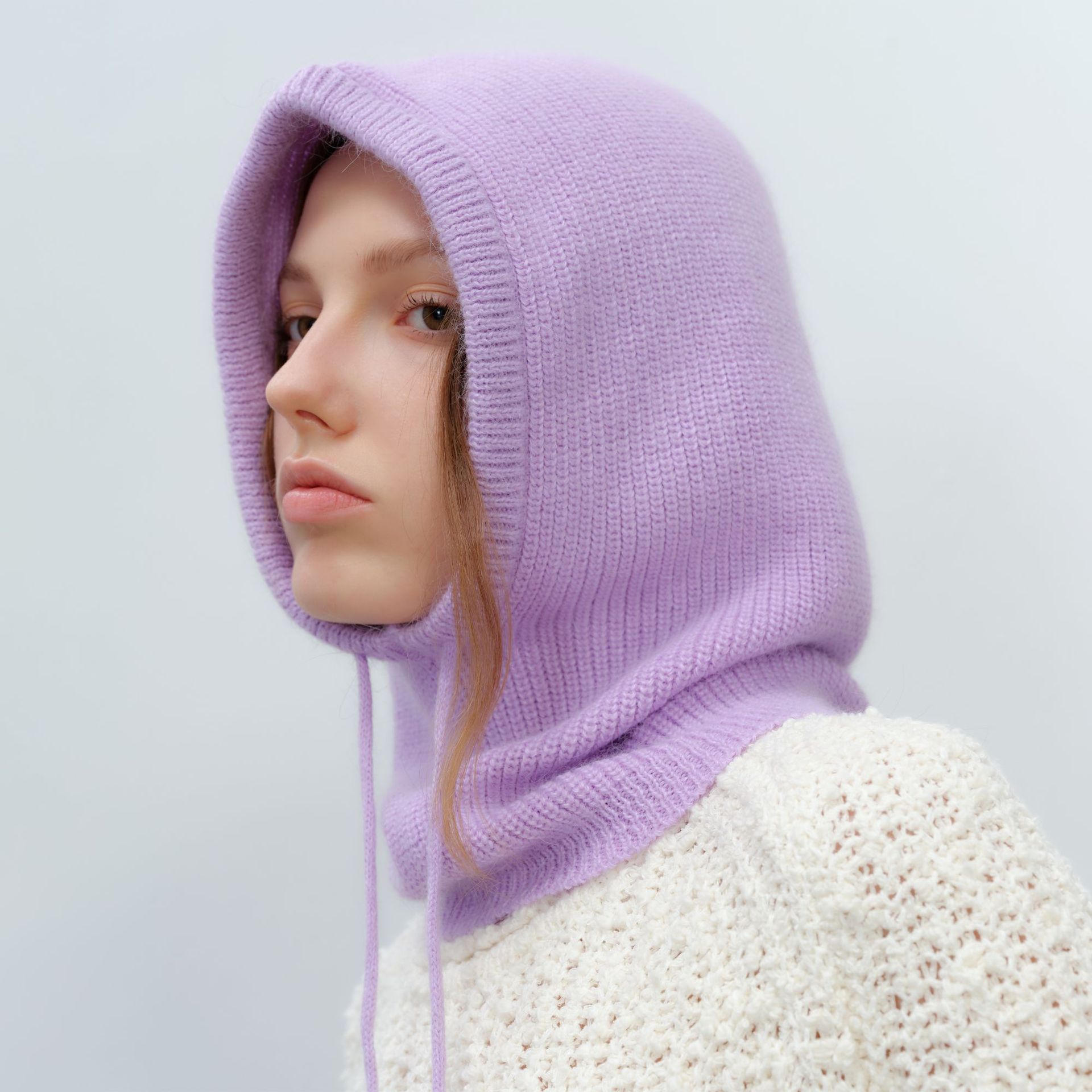 European and American new niche autumn and winter unisex versatile solid color drawstring rabbit fur warm simple fashionable knitted hat