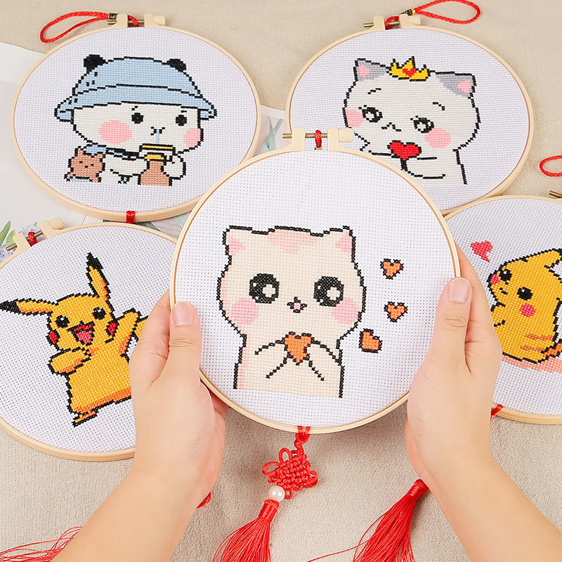 Cartoon cross stitch simple thread embroidery new children's handmade diy material package novice embroidery unicorn
