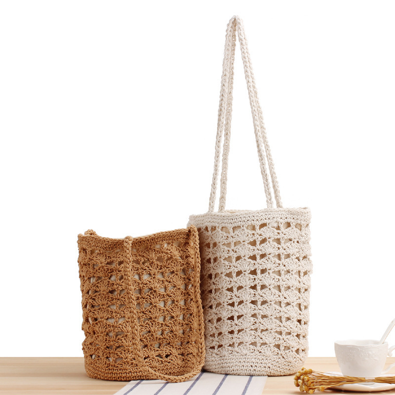 Korean style hollow chic temperament cotton hand-woven bag temperament one-shoulder portable seaside beach bag