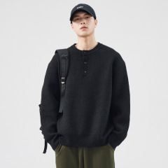 Henry collar sweater jacket men's 2024 new autumn and winter loose warm lazy style solid color gray sweater