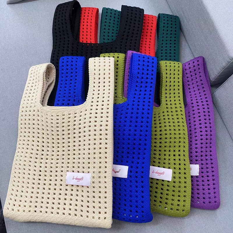 Korean ins bag hollow tote bag knitted bag original niche personality tote bag open trend women's bag