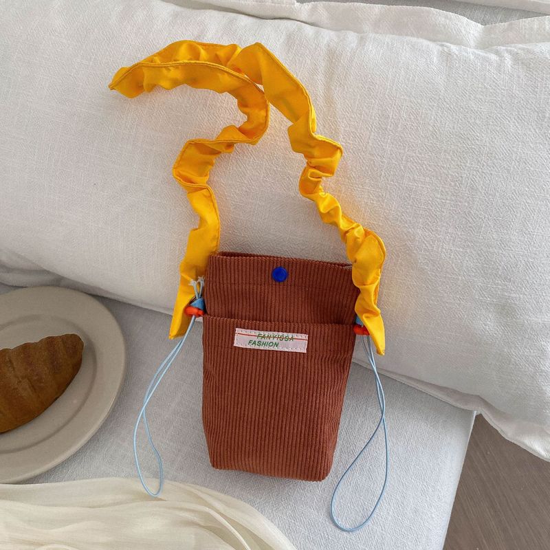 Gong Hyo Jin's same style women's bag, Korean niche corduroy cross-body mobile phone bag, contrasting retro shoulder mini bag, trendy