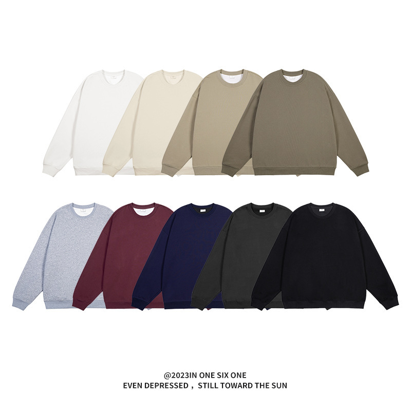 330g thin round neck sweatshirt for men, loose top for women, versatile bottoming shirt with earth color solid color simple long sleeves