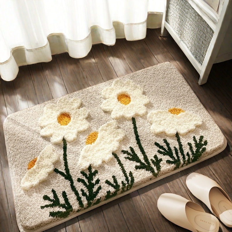 Bathroom floor mat flocked high and low hair three-dimensional 3D forest green flower entrance floor mat absorbent mat bathroom foot mat