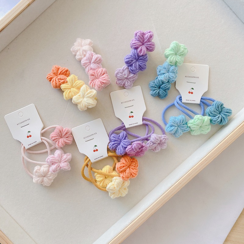Korean style three flower hair accessories gradient wool flower hair band children's press clip
